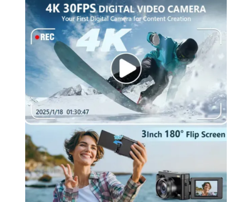 Цифрова камера 4K 48 МП з автофокусом та поворотним екраном 180°