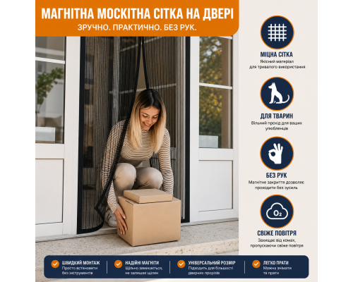 Москітна сітка на двері з магнітним закриттям 100 х 220 см