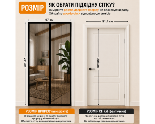 Москітна сітка на двері з магнітним закриттям 100 х 220 см
