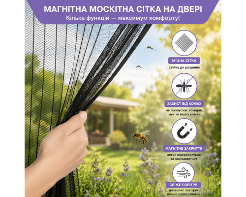 Москітна сітка на двері з магнітним закриттям 110 х 210 см