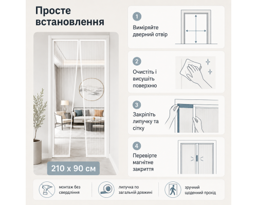 Магнітна москітна сітка на двері 210*90