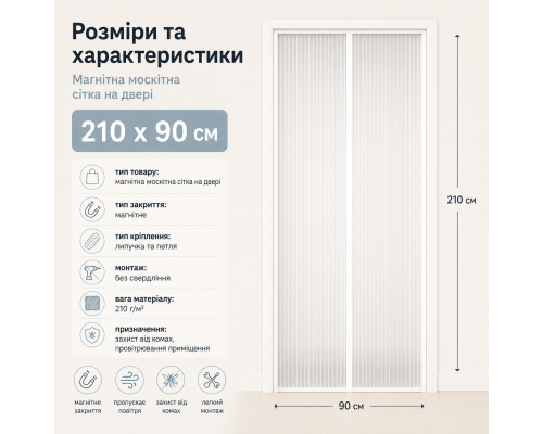 Магнітна москітна сітка на двері 210*90