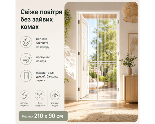 Магнітна москітна сітка на двері 210*90